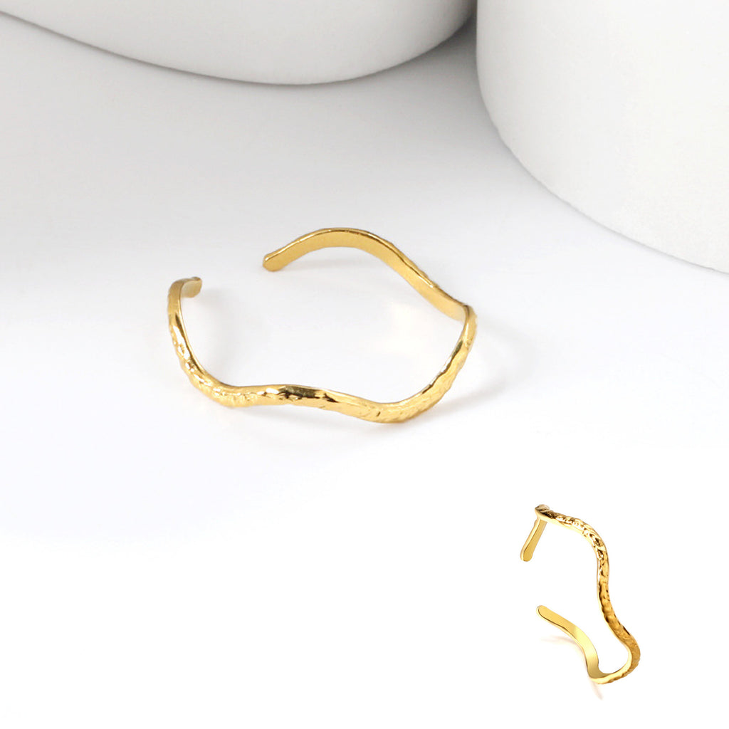 Damen Offener Ring mit filigranem Zickzack-Design aus goldplattiertem Edelstahl Shop Nory
