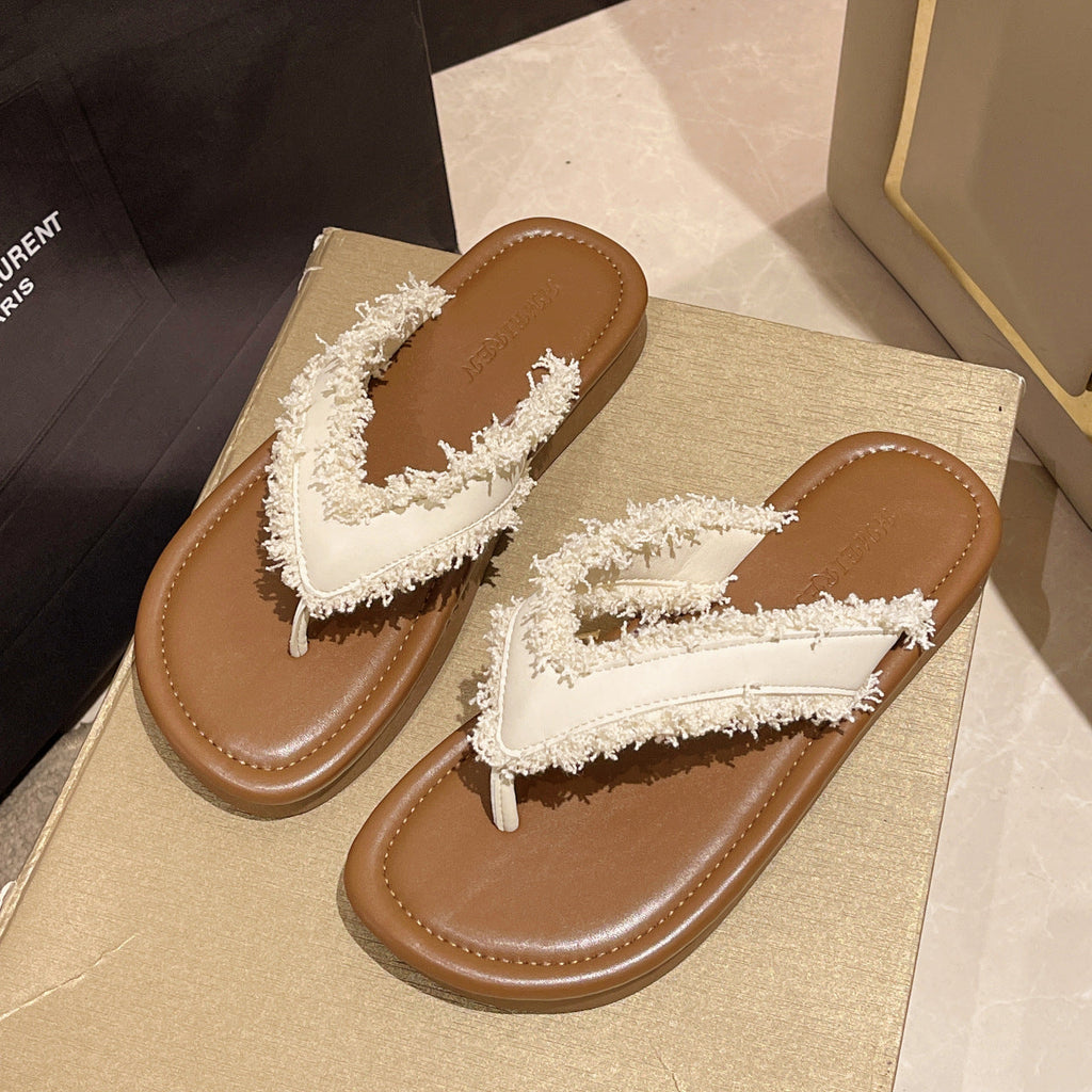 Damen Flip-Flops mit modischem Fransen-Design und komfortabler Sohle