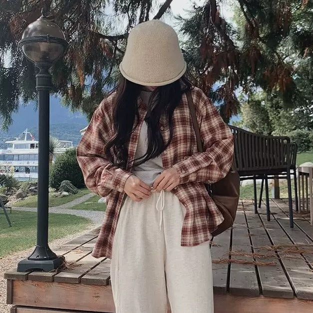 Damen Relaxed-Karo-Flanellhemd mit weichem Griff, kastiger Passform und Knopfleiste Shop Nory