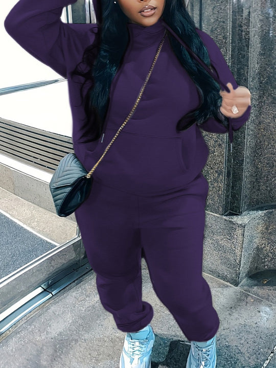 Damen nan kuscheliges Hoodie‑und Jogginghose Set mit hohem Kragen, Kängurutasche und tailliertem Bund Shop Nory
