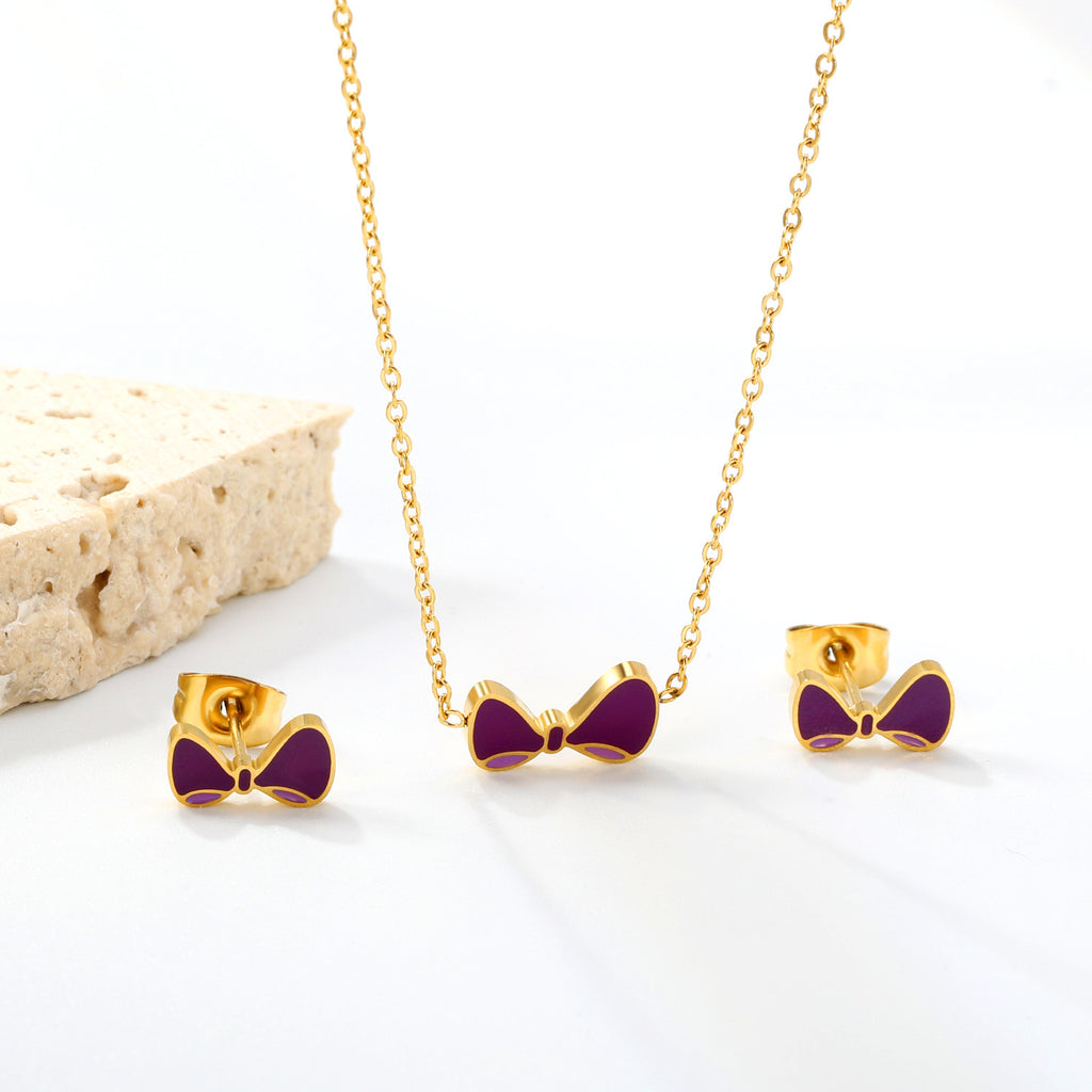 Damen Halskette und Ohrstecker Set mit verspieltem Schleifen-Design Shop Nory