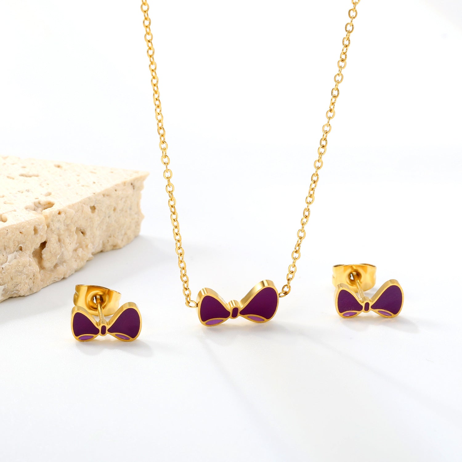 Damen Halskette und Ohrstecker Set mit verspieltem Schleifen-Design Shop Nory