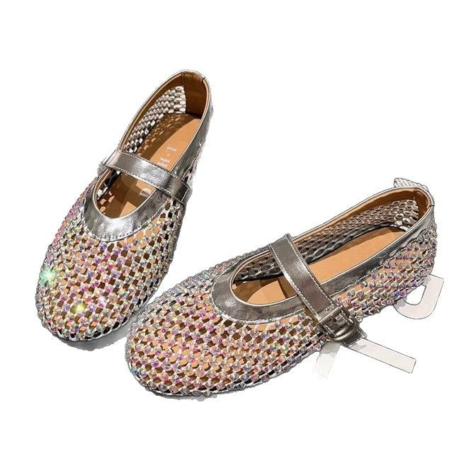 Damen Ballerinas mit elegantem Strassbesatz und verstellbarem Riemchen