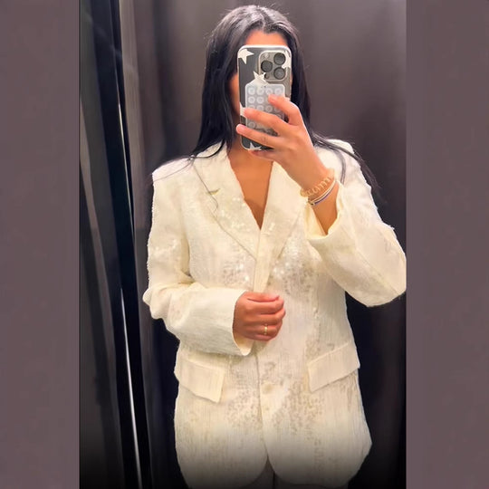 Damen weite Paillettenhose mit hohem Bund und fließendem Bein Shop Nory
