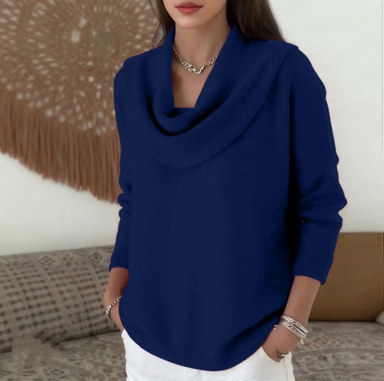 Damen Lässiger Schalkragen-Feinstrickpullover mit überschnittener Schulter und geripptem Saum Shop Nory