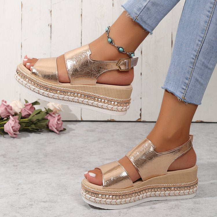 Damen Wedge-Sandaletten mit modischem Glitzer-Riemen und ergonomischem Fußbett Shopnory