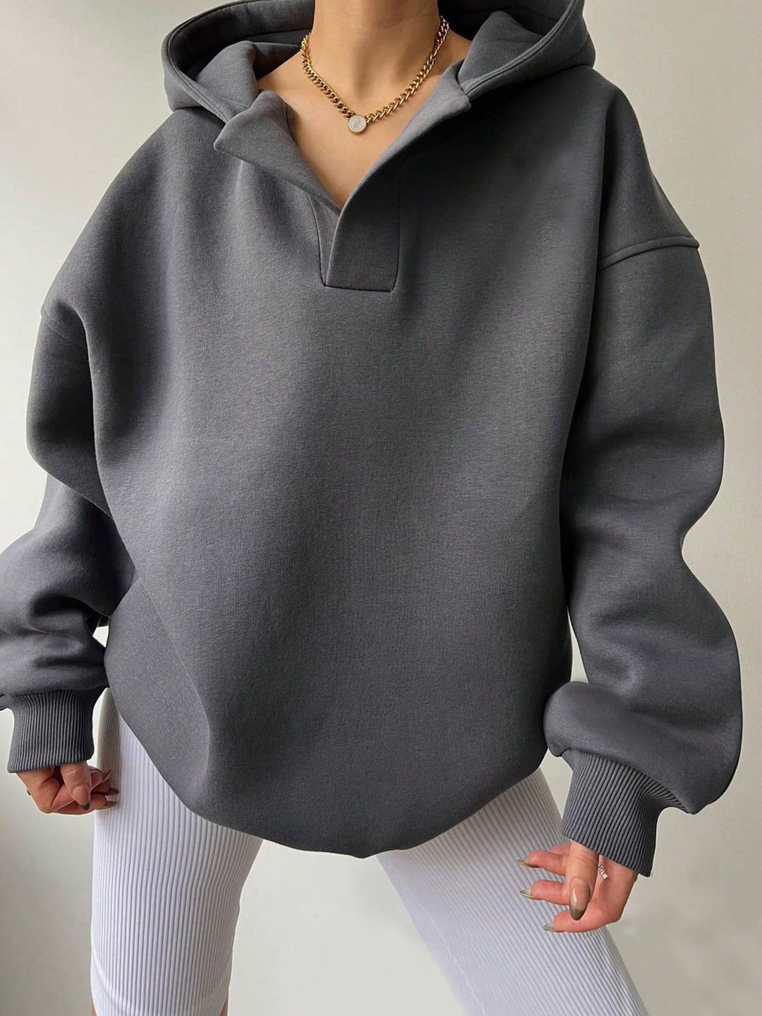 Damen Oversized Kapuzensweatshirt mit lässigem Stehkragen und langen Ärmeln Shopnory