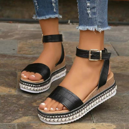 Damen Wedge-Sandaletten mit transparenten Riemen und modischem Korksohlen-Detail Shopnory