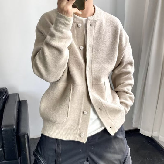Herren Modische Strickjacke mit Knopfleiste und Taschen Shop Nory