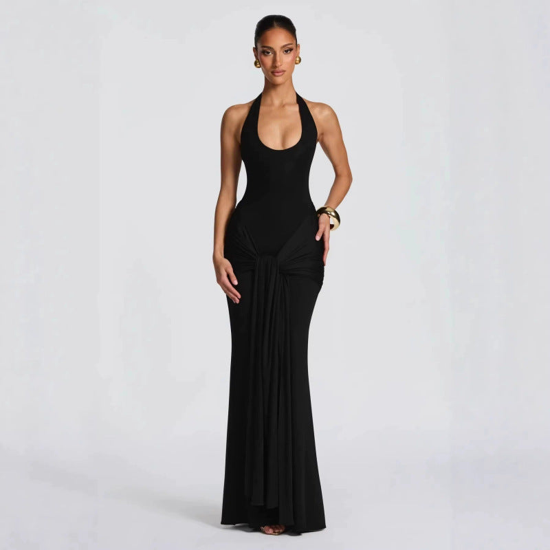 Damen Langes Wickelkleid mit tiefem V-Ausschnitt und Raffungen