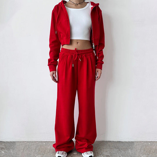 Damen Cropped Hoodie und entspannte Jogginghose Set