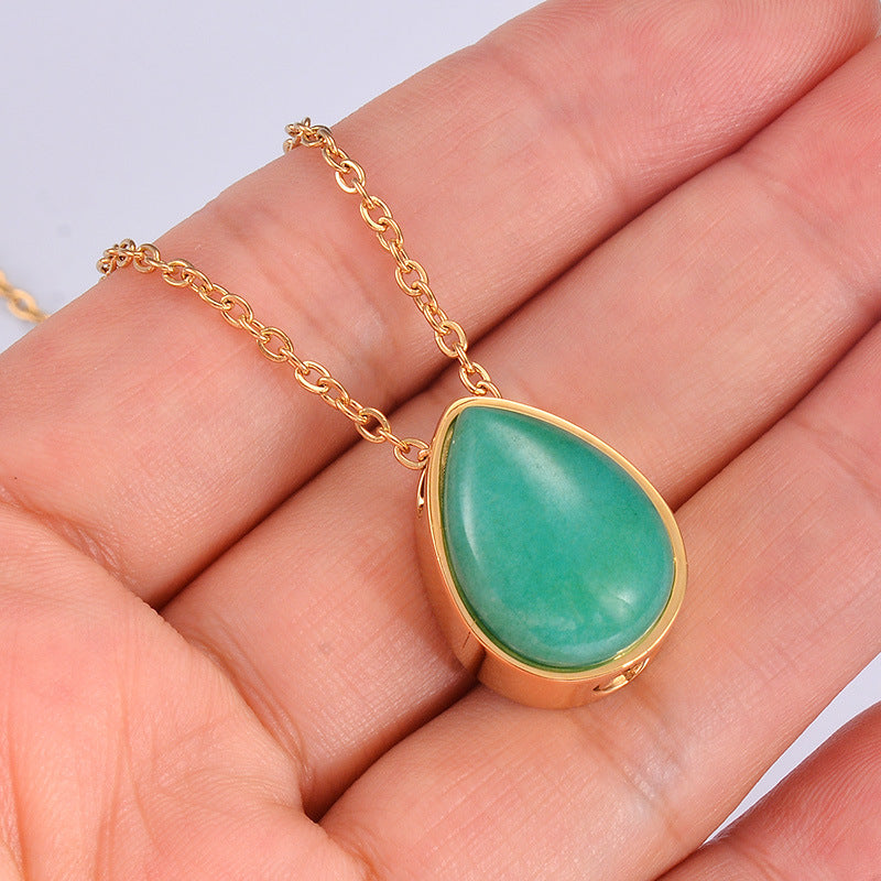Damen goldene Halskette mit Tropfenanhänger aus hochwertigem Stein Shop Nory