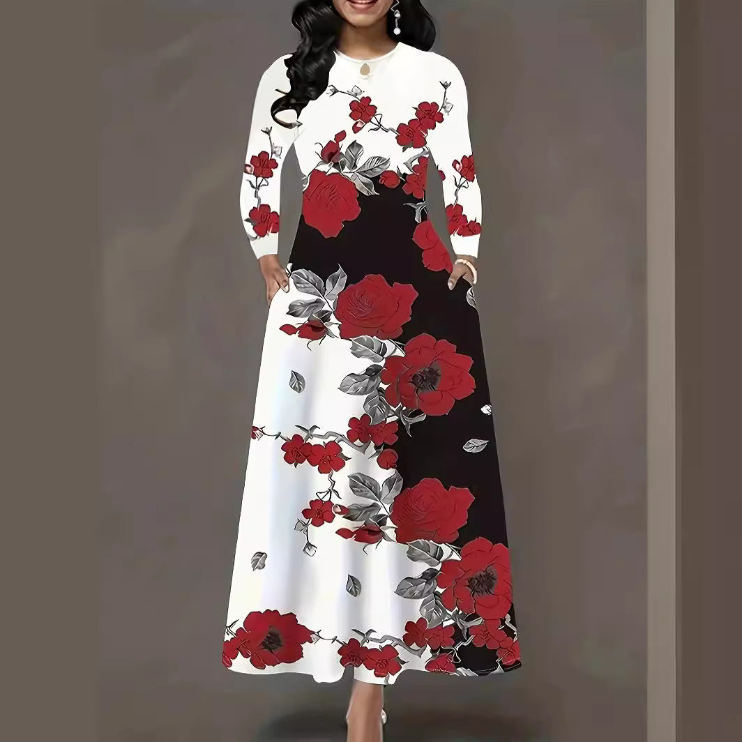 Damen Maxikleid mit floralem Allover-Print, A‑Linie, Langarm und Schlitzdetail Shop Nory