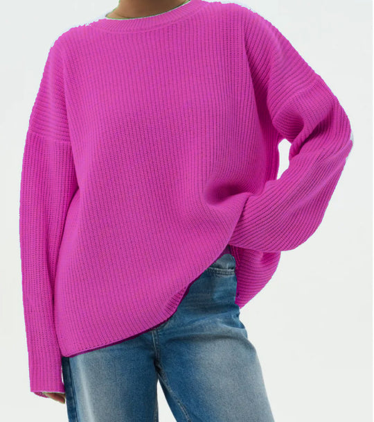 Damen Oversize Strukturstrick-Pullover mit Rundhalsausschnitt und überschnittener Schulter Shop Nory