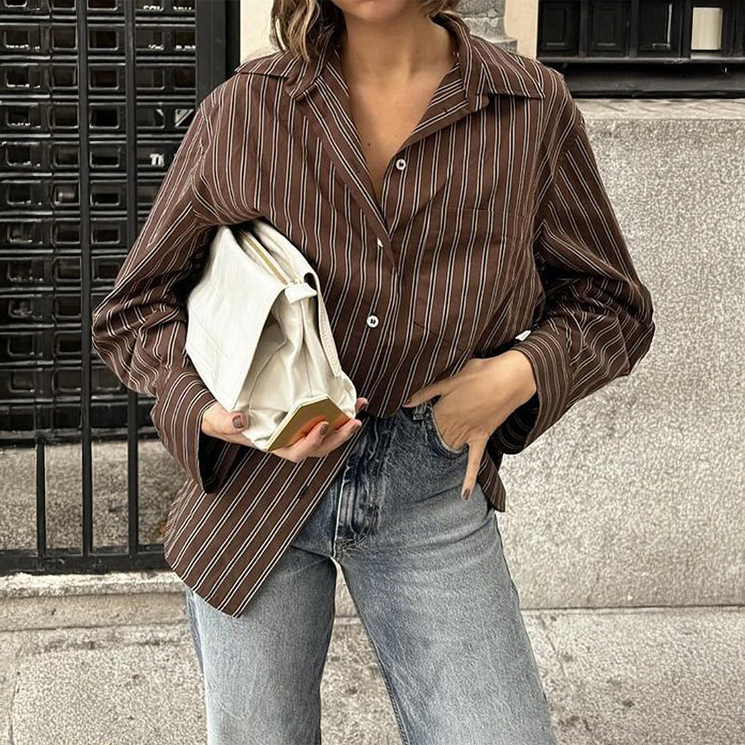 Damen nan lässiges Oversize-Hemd mit feinen Nadelstreifen, Hemdkragen und Brusttasche Shop Nory