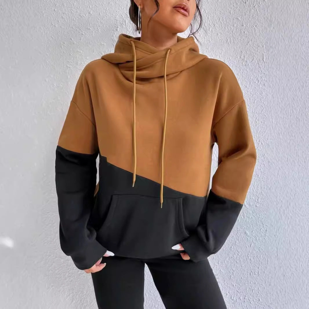 Damen lässiger Kapuzenpullover mit Farbblock-Design