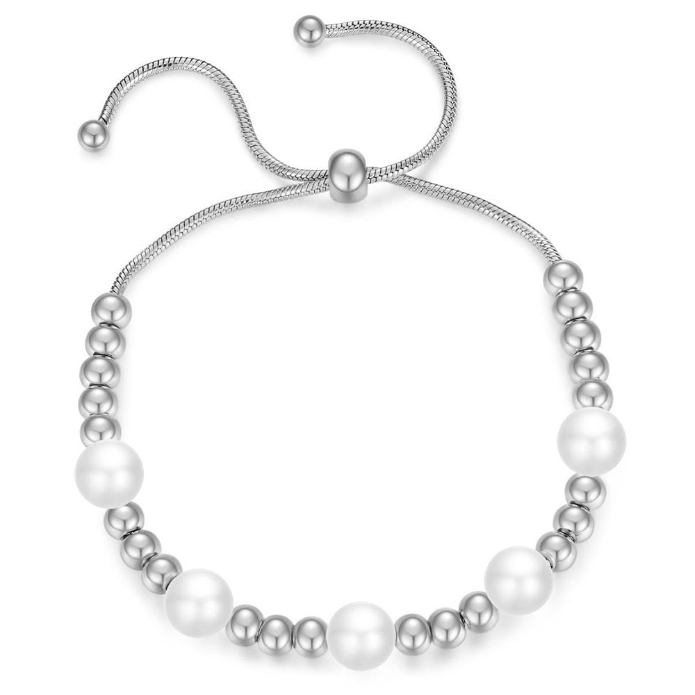 Damen verstellbares Armband mit glänzenden Perlen und eleganten Metallakzenten Shop Nory