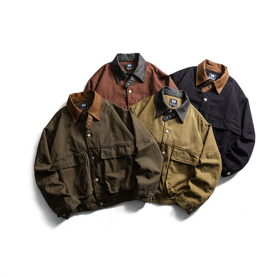 Herren Robust geschnittene Canvas-Blousonjacke mit kontrastierendem Cordkragen und doppelten Pattentaschen Shop Nory