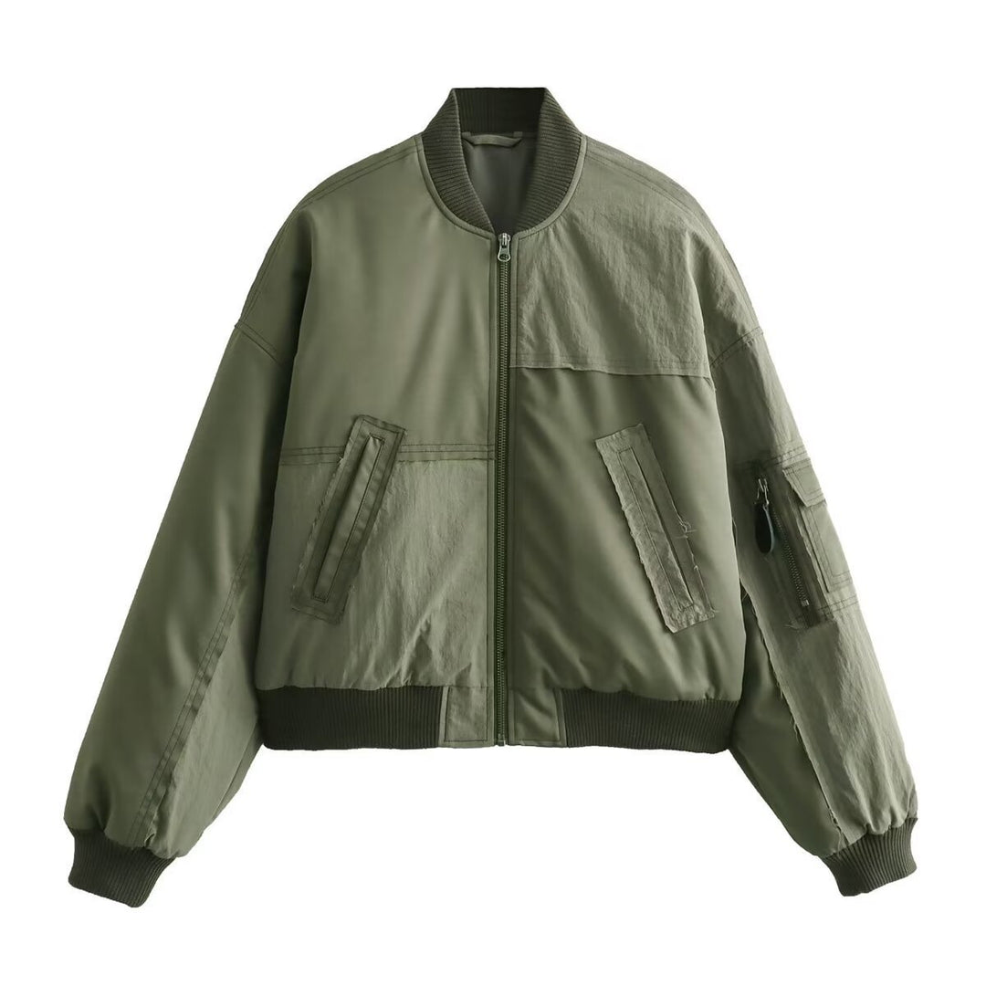 Damen Kurze Oversize-Bomberjacke mit Utility-Taschen und Rippbündchen Shop Nory