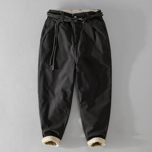 Damen Gefütterte Baumwoll-Chinohose mit elastischem Bund, Karotten-Schnitt und Deko-Gürtel Shop Nory