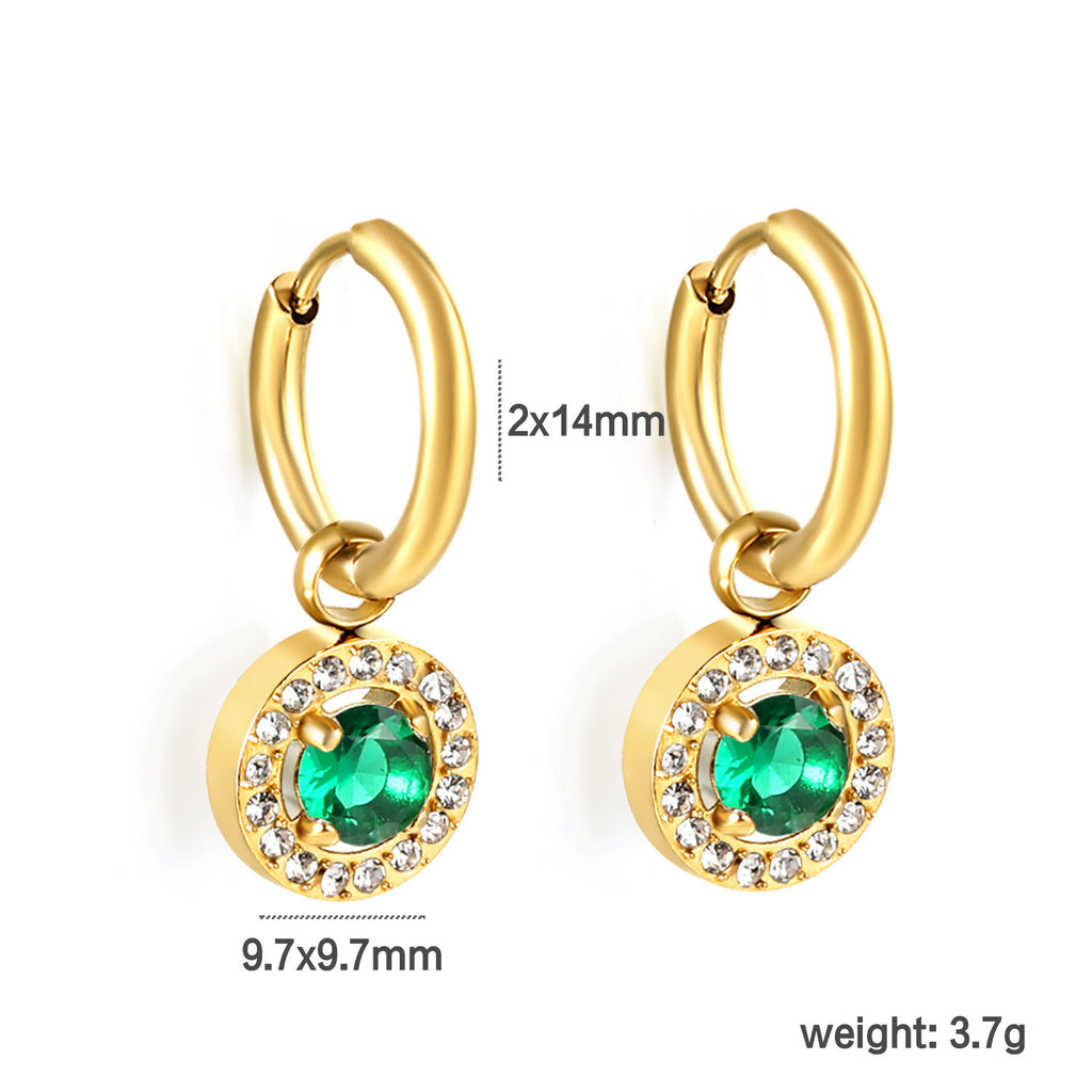 Damen Hängende Ohrstecker mit funkelndem grünem Zirkonia und goldplattierter Edelstahlfassung Shop Nory