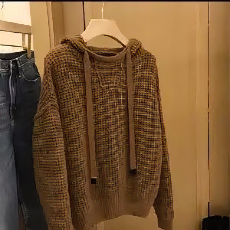 Damen Grob gestrickter Kapuzenpullover mit Waffelstruktur und Kordelzug Shop Nory