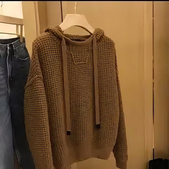 Damen Grob gestrickter Kapuzenpullover mit Waffelstruktur und Kordelzug Shop Nory