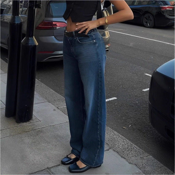 Damen Hochtaillierte Wide‑Leg Denim‑Jeans mit geradem Saum und leichtem Used‑Effekt Shop Nory