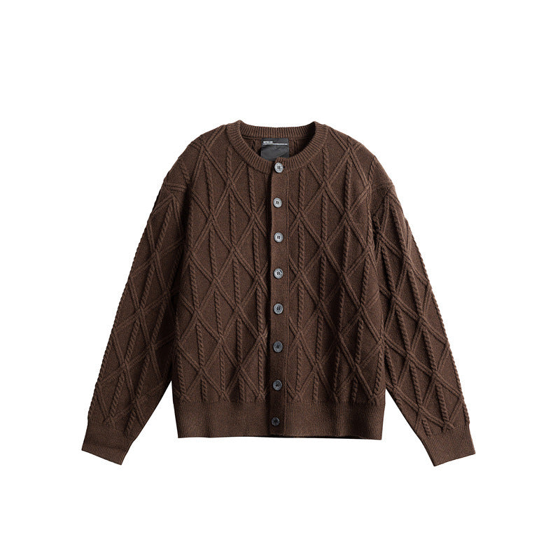 Damen Strickcardigan im Boxy Cut mit strukturierter Rautenmuster, Rundhalsausschnitt und durchgehender Knopfleiste Shop Nory