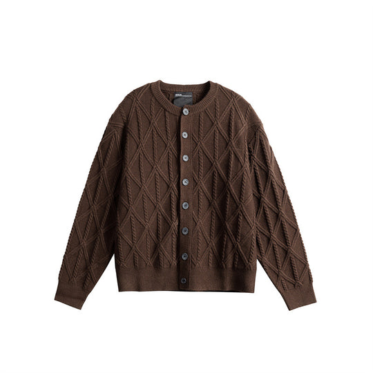 Damen Strickcardigan im Boxy Cut mit strukturierter Rautenmuster, Rundhalsausschnitt und durchgehender Knopfleiste Shop Nory