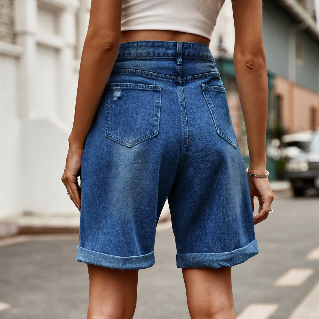 Damen entspannte Denim-Shorts mit umgeschlagenem Saum
