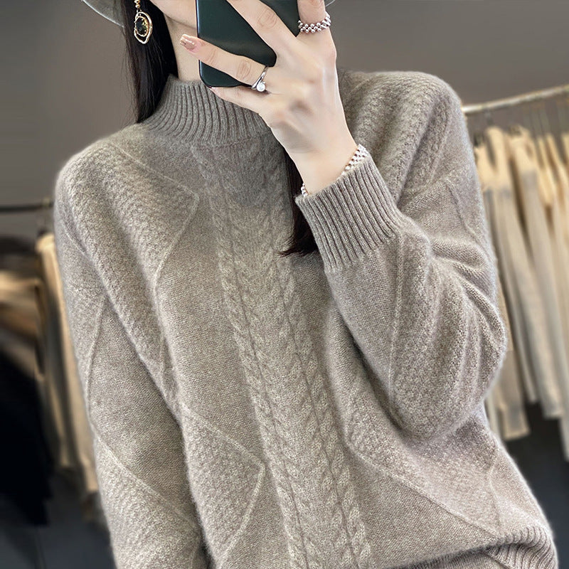 Damen Weicher Zopfstrick-Mockneckpullover mit Strukturpatches und flauschiger Mohair-Optik Shop Nory