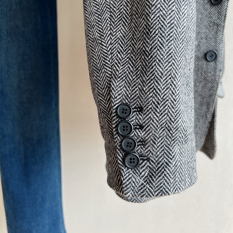 Damen Elegante Tweed-Blazerjacke Shop Nory