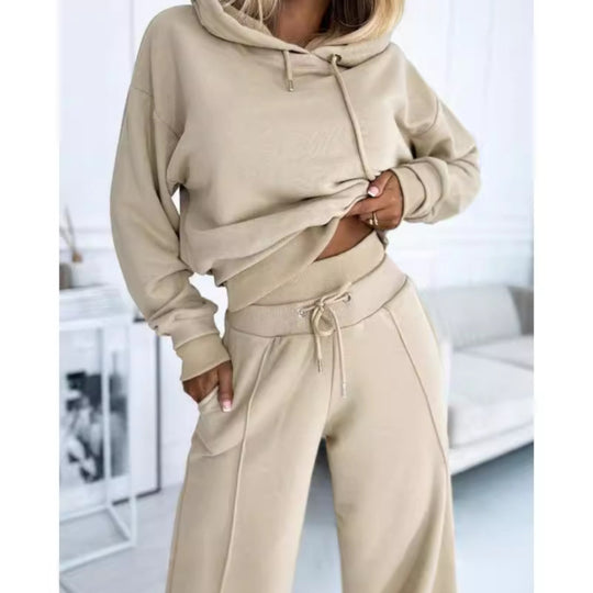 Damen nan Cropped Kapuzenpullover und weite taillenhohe Jogginghose Set Shop Nory
