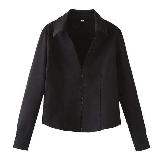 Damen Elegante taillierte Hemdbluse mit feiner Knopfleiste und spitzem Kragen Shop Nory