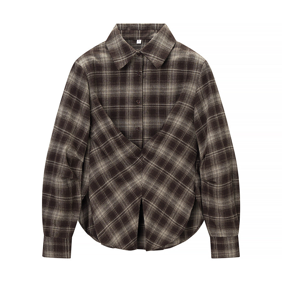 Damen Kariertes Baumwollhemd mit Wickel‑Drapierung und Oversize‑Silhouette Shop Nory
