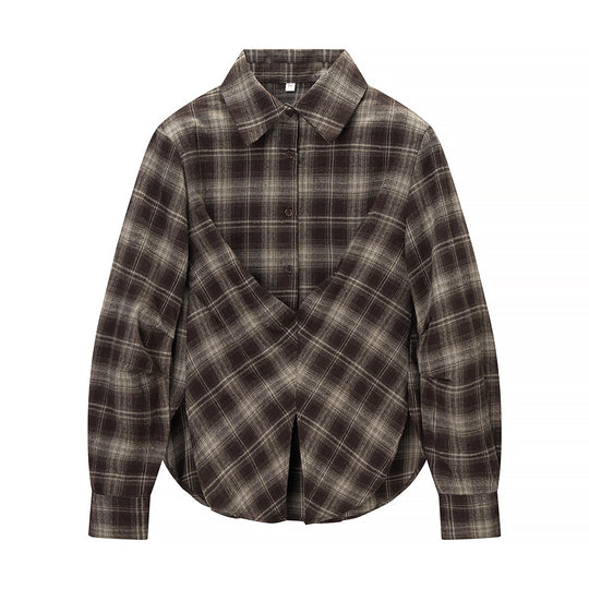 Damen Kariertes Baumwollhemd mit Wickel‑Drapierung und Oversize‑Silhouette Shop Nory