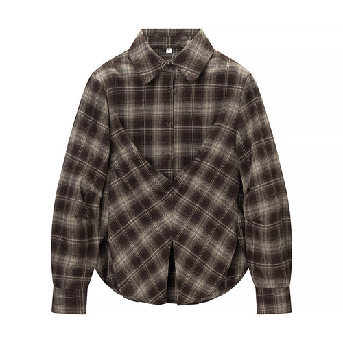 Damen Kariertes Baumwollhemd mit Wickel‑Drapierung und Oversize‑Silhouette Shop Nory