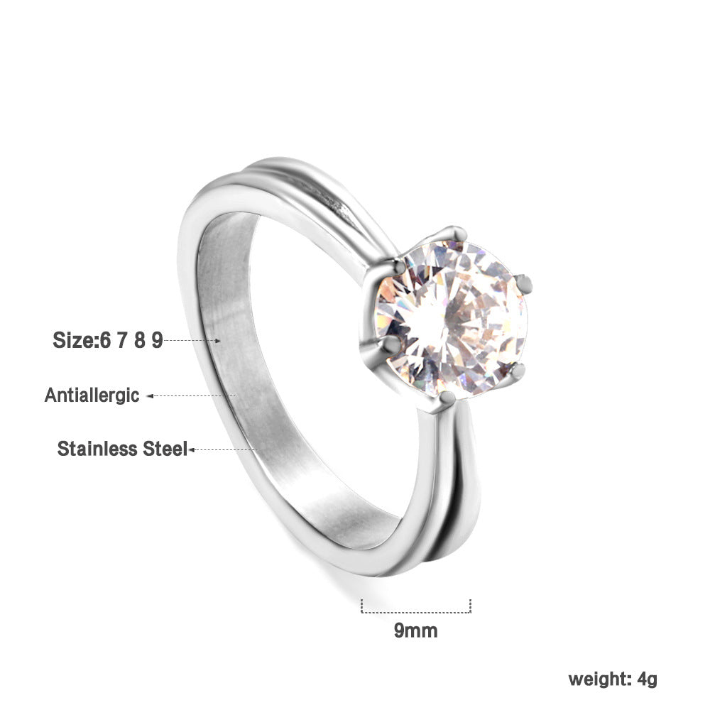 Damen Ring mit brillantem Zirkonia und eleganter Edelstahlfassung Shop Nory