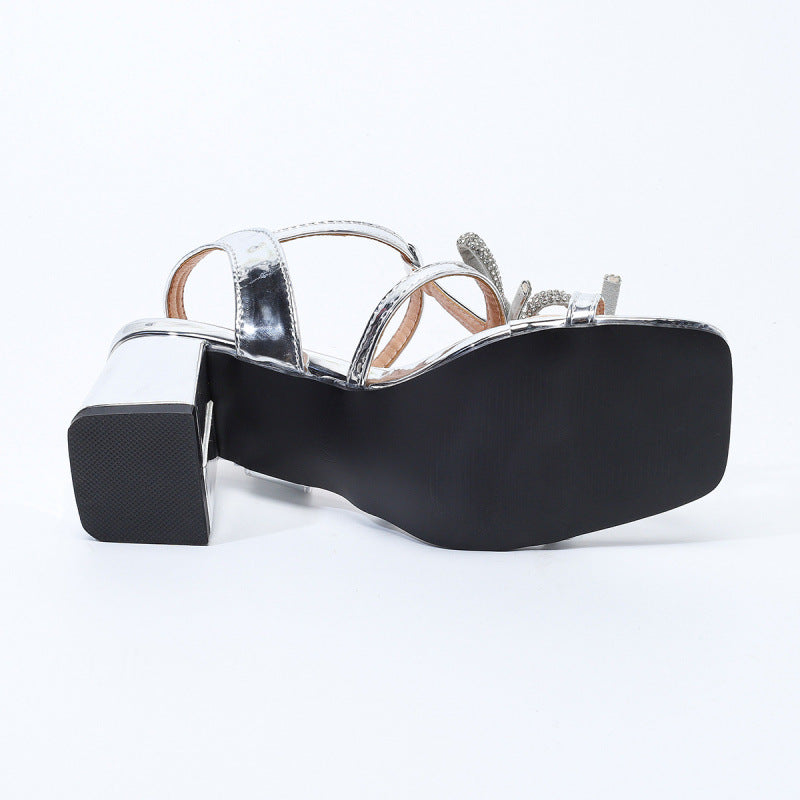 Damen Slingback-Sandalen mit eleganten Schleifen und stabilen Blockabsätzen