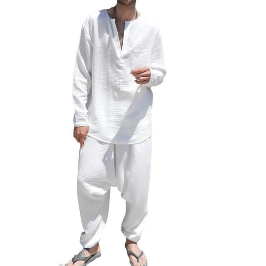 Herren Leichtes Baumwoll-Gauze Freizeitset mit Tunika und Haremshose Shop Nory
