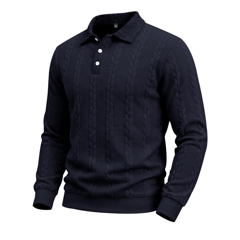 Herren Gestricktes Polo-Sweatshirt mit Zopfstrickmuster und Knopfleiste Shop Nory