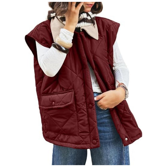 Damen Oversize Steppweste mit Druckknopf-Taschen und hohem Kragen Shop Nory
