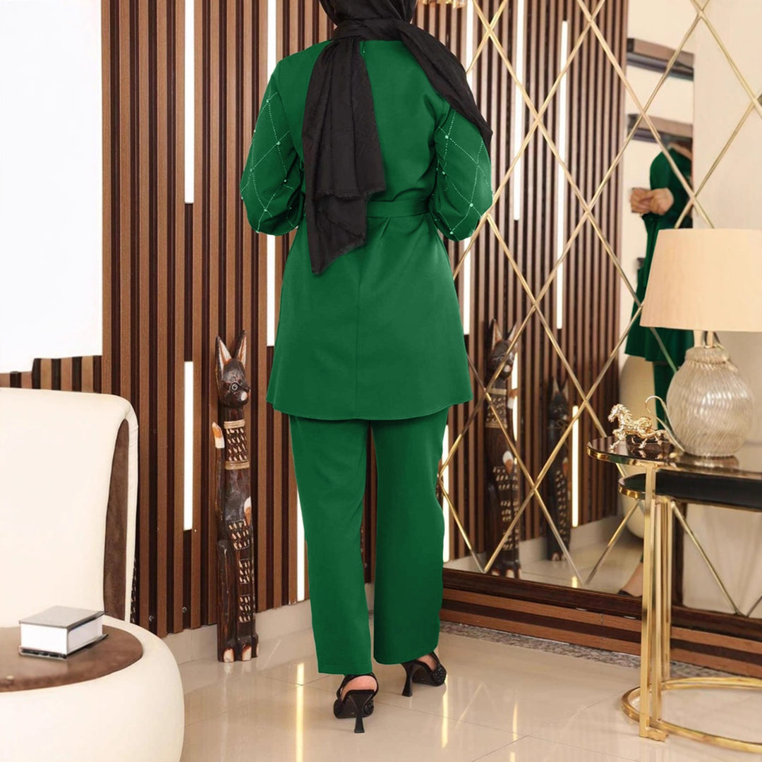 Damen Elegantes zweiteiliges Tunika-Set mit Taillengürtel und Zierärmeln Shop Nory
