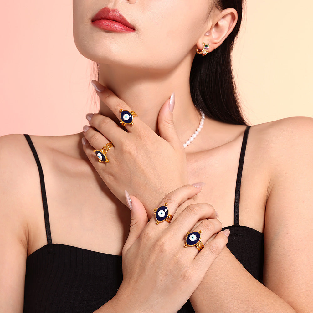 Damen Offener Ring mit Augenmotiven aus hochwertigem Titanstahl Shop Nory