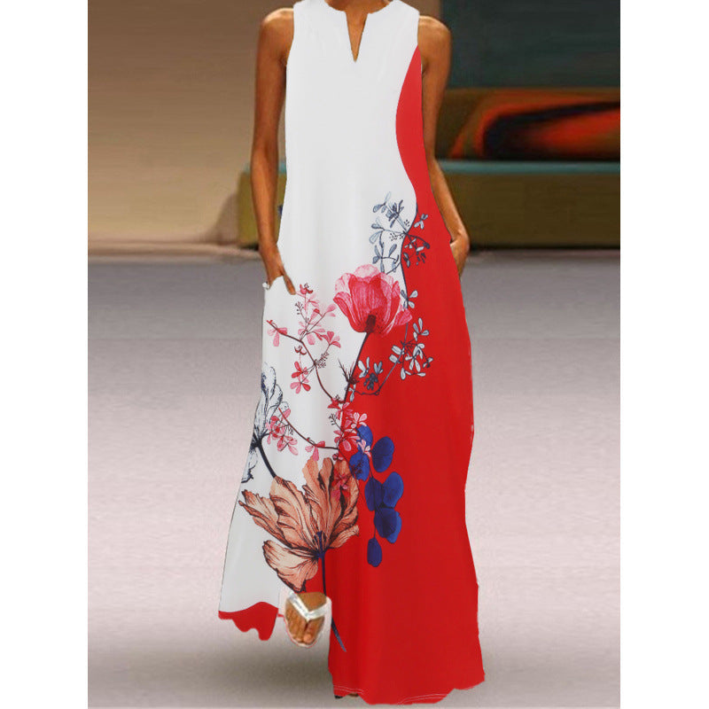 Damen Maxikleid mit elegantem floralem Design und seitlichen Taschen Shopnory