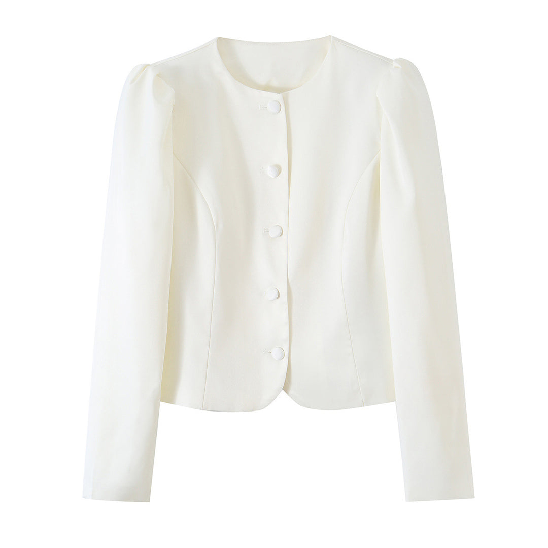 Damen Taillierter Kurzblazer mit Puffärmeln und bezogenen Knöpfen Shop Nory