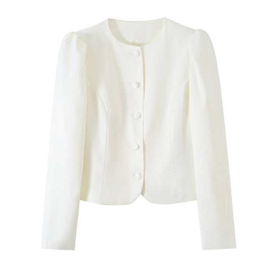 Damen Taillierter Kurzblazer mit Puffärmeln und bezogenen Knöpfen Shop Nory
