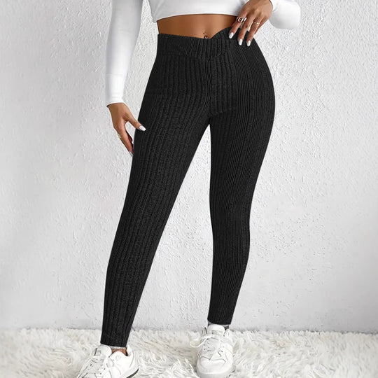 Damen Hochtaillierte Gerippte Feinstrick-Leggings mit Formbund und Stretchkompression Shop Nory