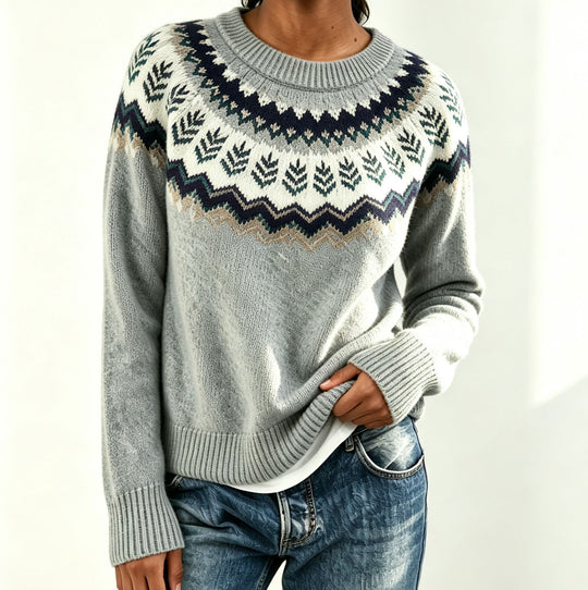 Damen Rundhalsausschnitt Norweger-Pullover mit Fair-Isle-Jacquard Shop Nory
